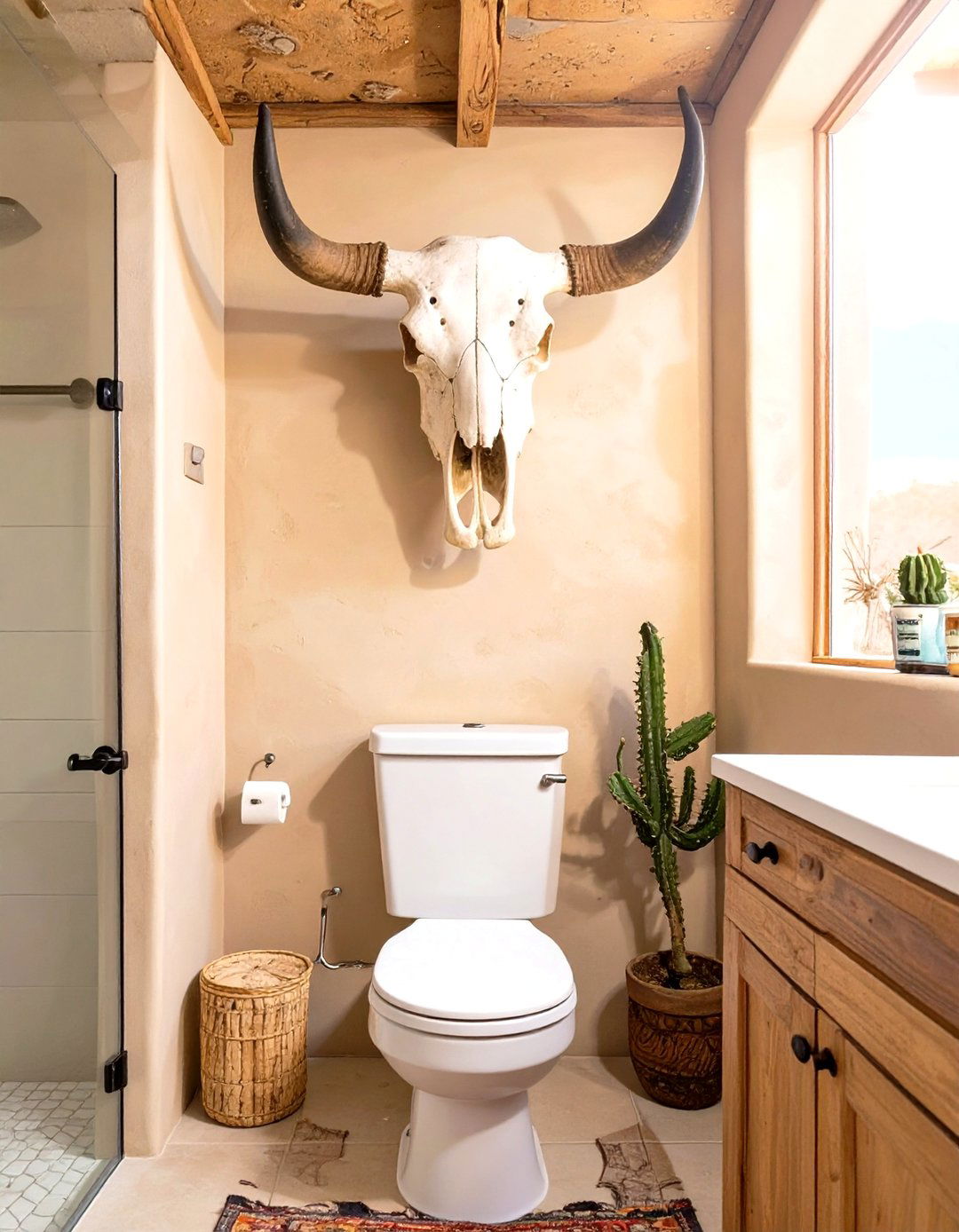 A Faux Cow Skull Wall Decor - 30 western bathroom ideas