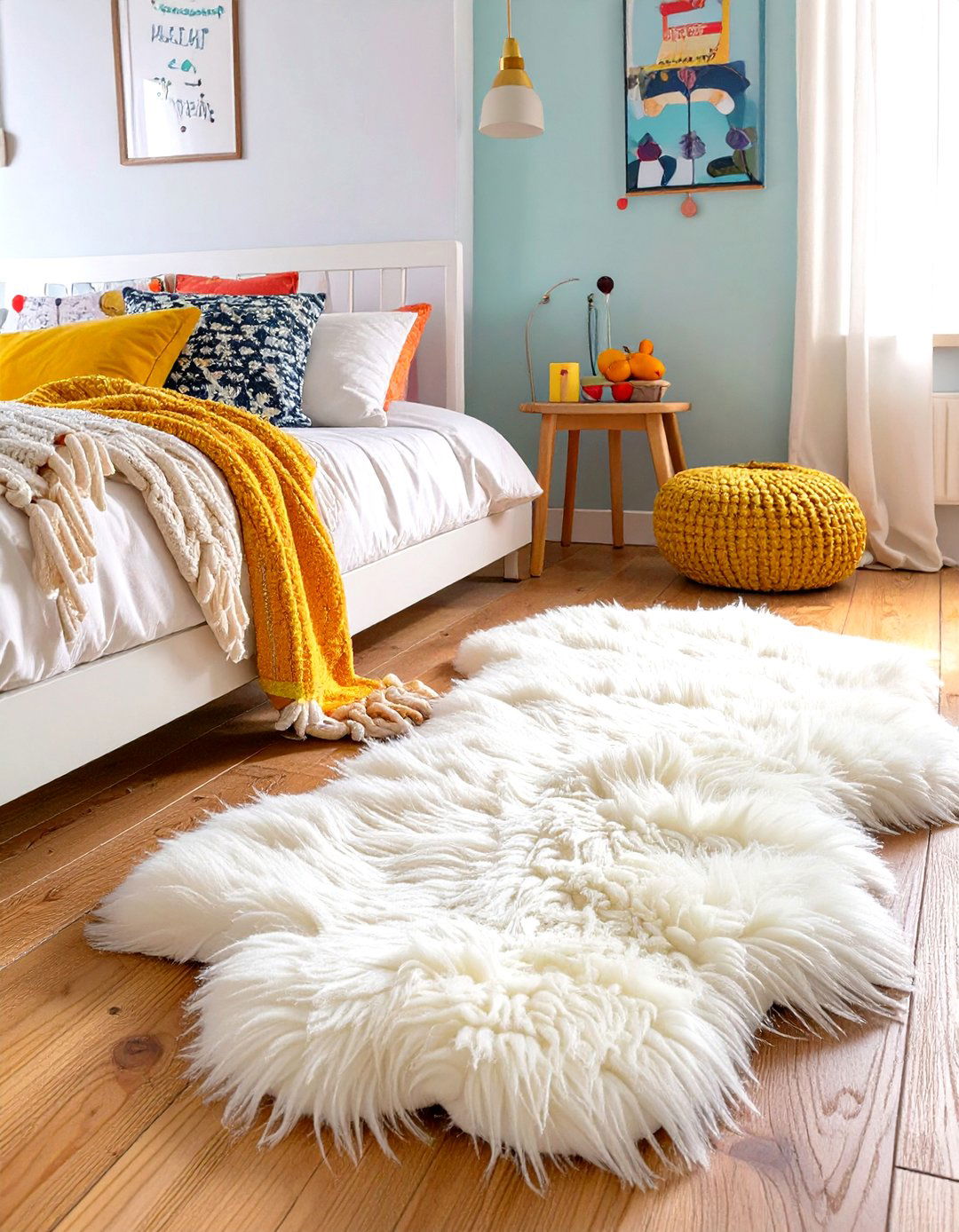 A Faux Fur Rug for Texture and Warmth - 30 teen room decor ideas