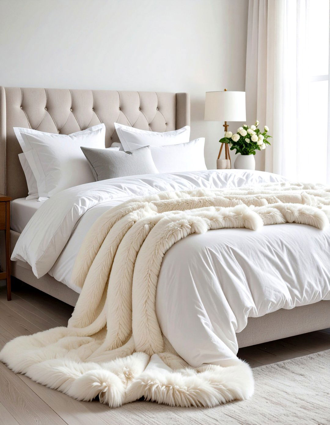 A Faux Fur Throw Blanket - 30 romantic warm and cozy bedroom ideas