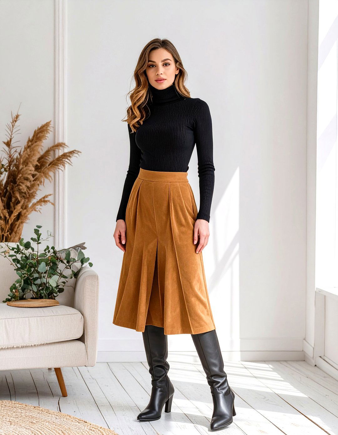 A Faux Suede Skirt and Bodysuit - 30 baby shower outfit ideas guest winter