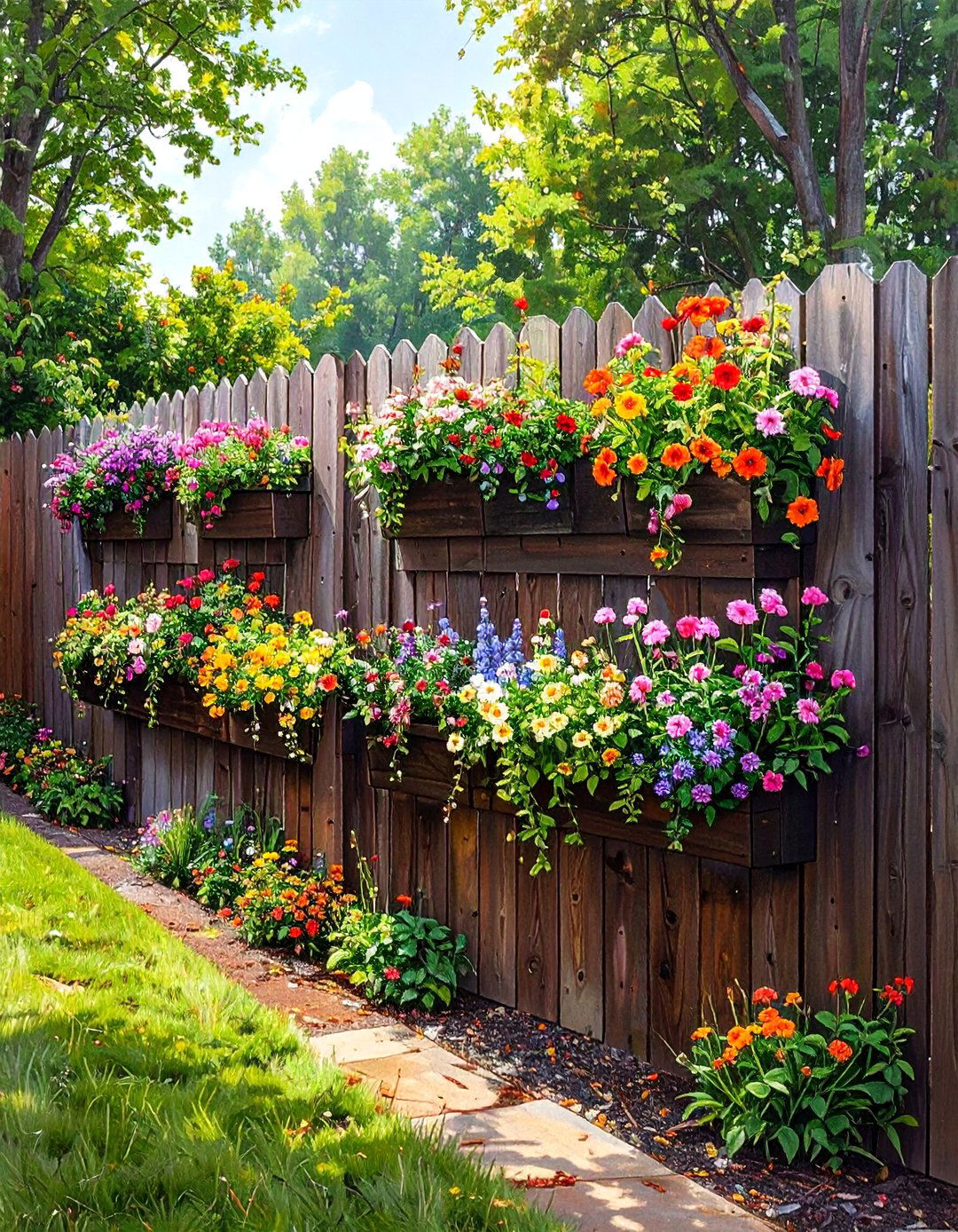 A Fence with Built In Planters - 30 backyard privacy fence ideas