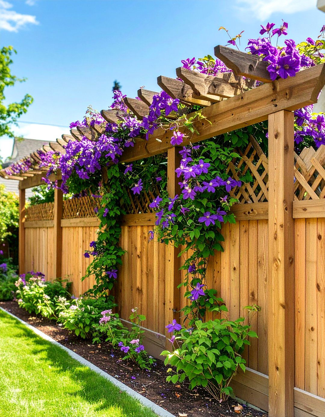 A Fence with Trellis Toppers - 30 backyard privacy ideas