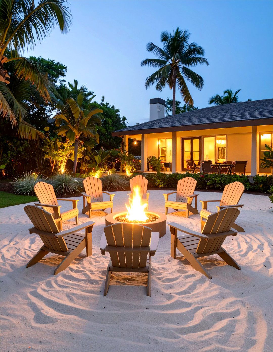 A Fire Pit Area Surrounded by Sand - 30 tropical backyard ideas