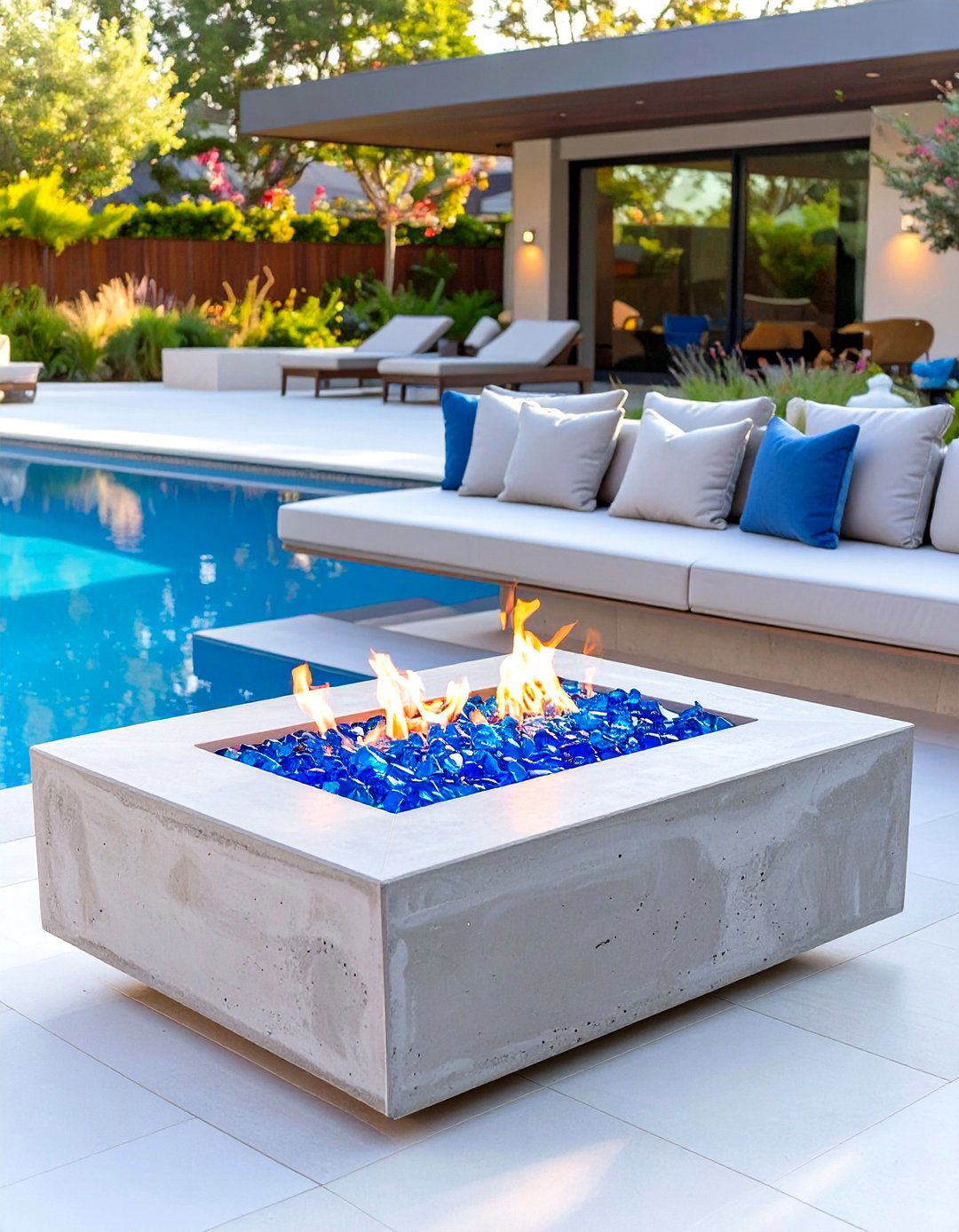 A Fire Pit Focused Pool Landscape - 30 low maintenance pool landscape design ideas