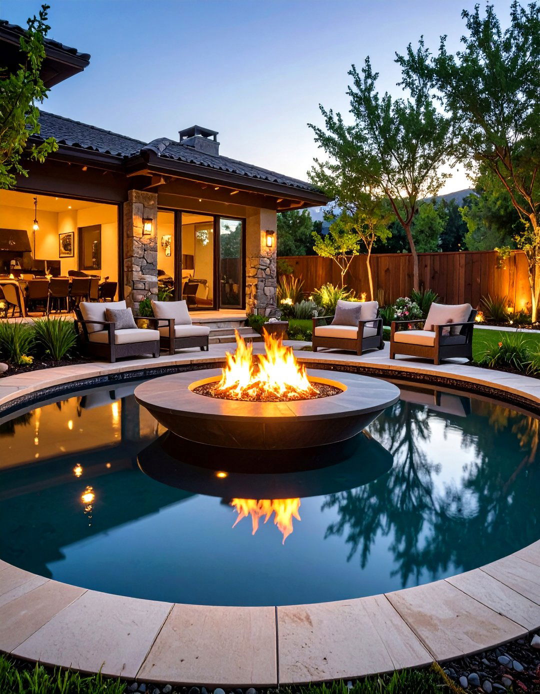 A Fire Pit with Water Feature - 30 fire pit backyard ideas
