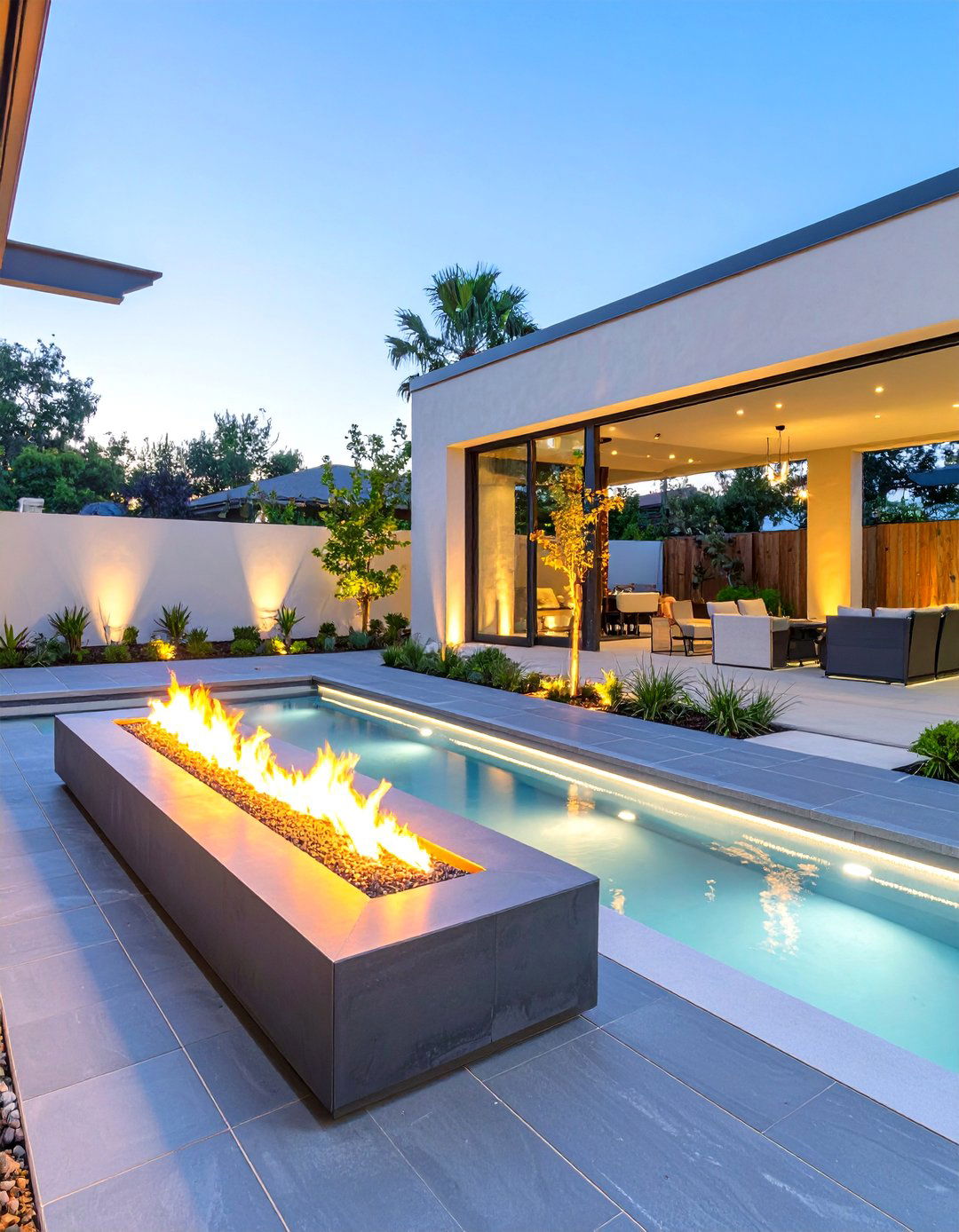 A Fire and Water Themed Terrace - 30 ai outdoor entertaining space ideas