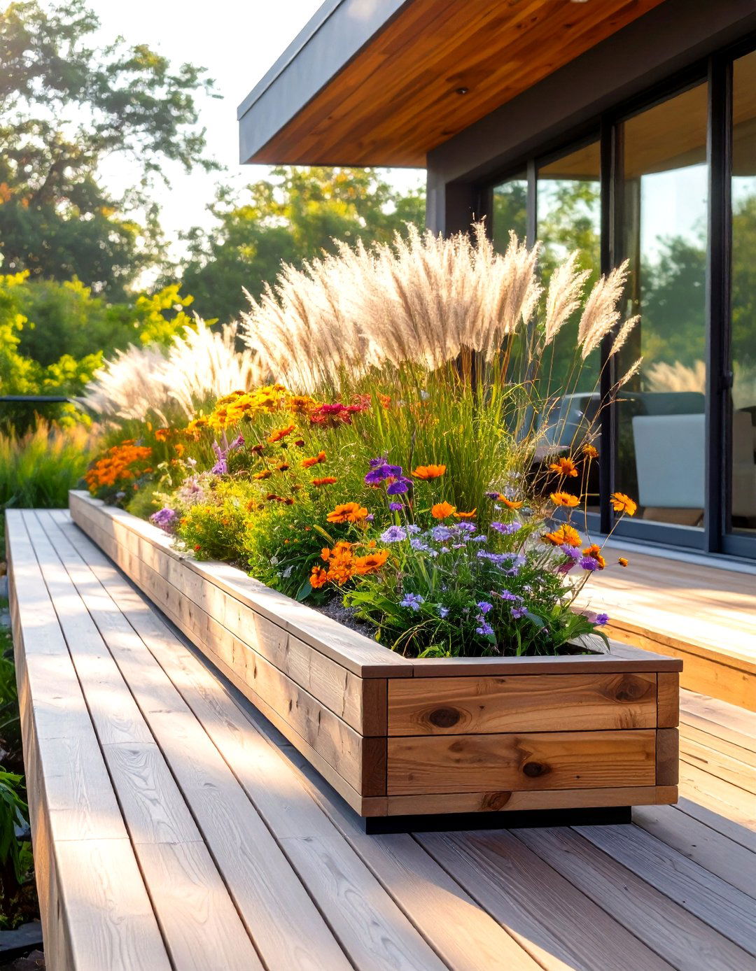 A Floating Deck with Built In Planters - 30 floating deck ideas