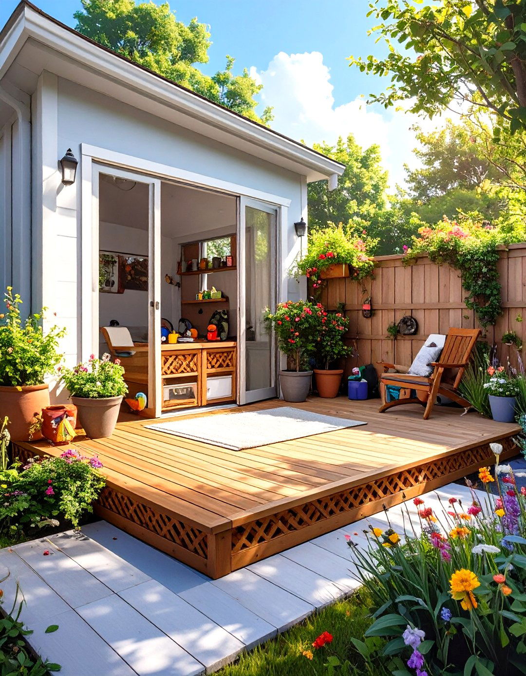 A Floating Deck with Skirted Storage - 30 low budget floating deck ideas