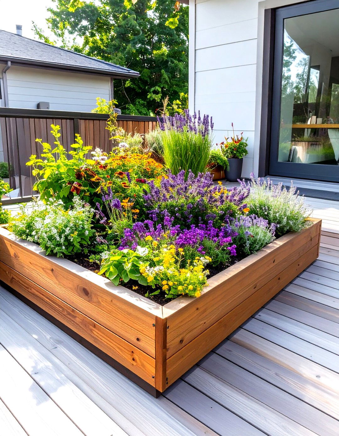 A Floating Deck with an Integrated Planter Box - 30 low budget floating deck ideas