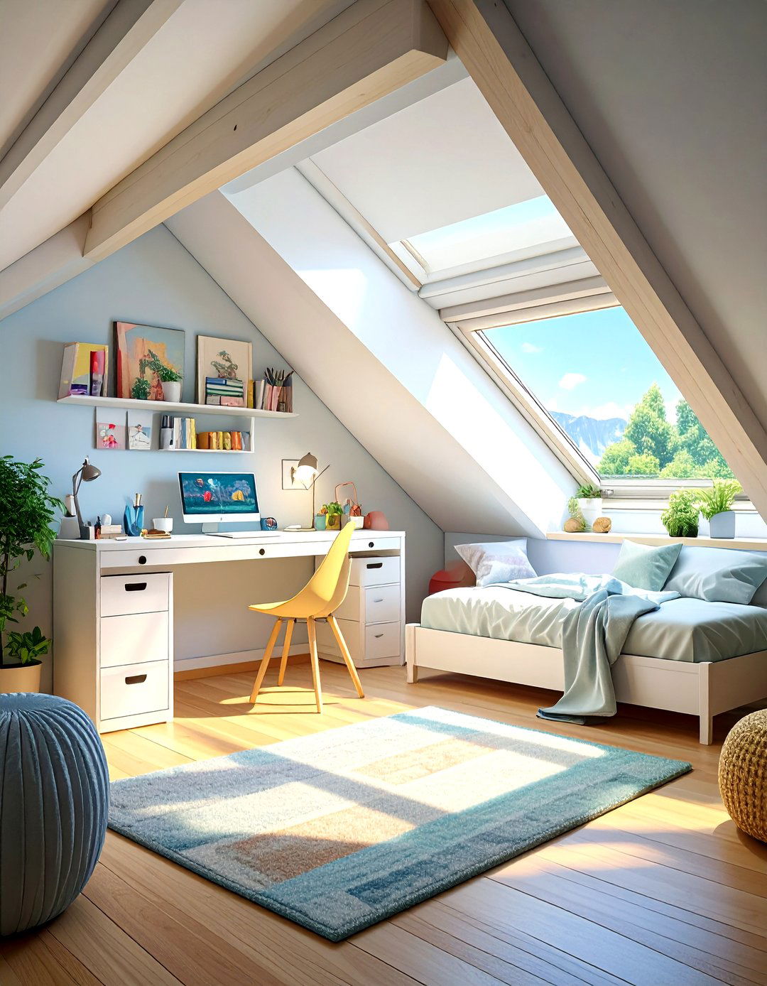A Floating Desk as a Workspace - 30 small attic bedroom low sloped ceiling bedroom ideas
