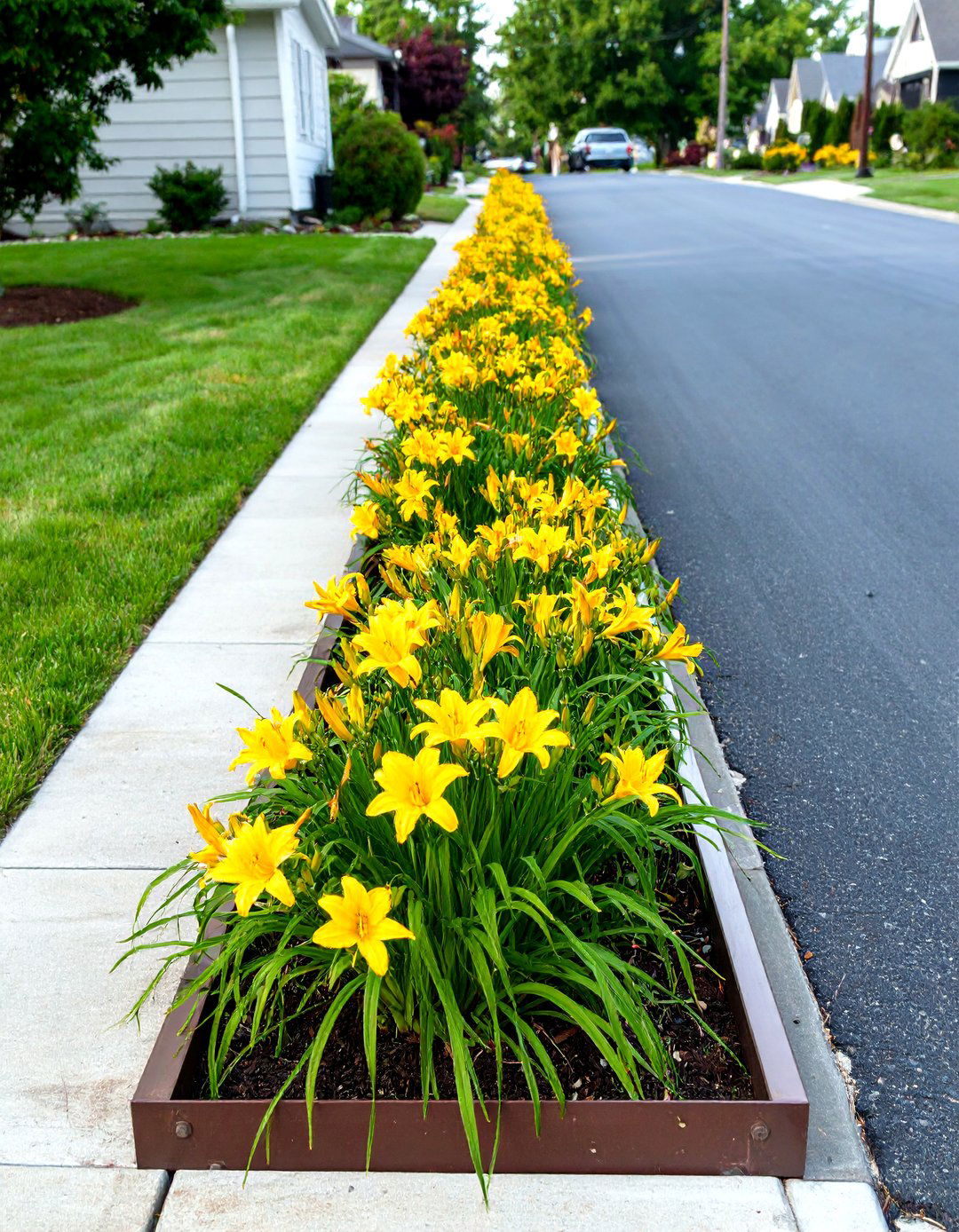 A Flower Bed Bordering the Driveway - 30 simple front yard flower bed ideas