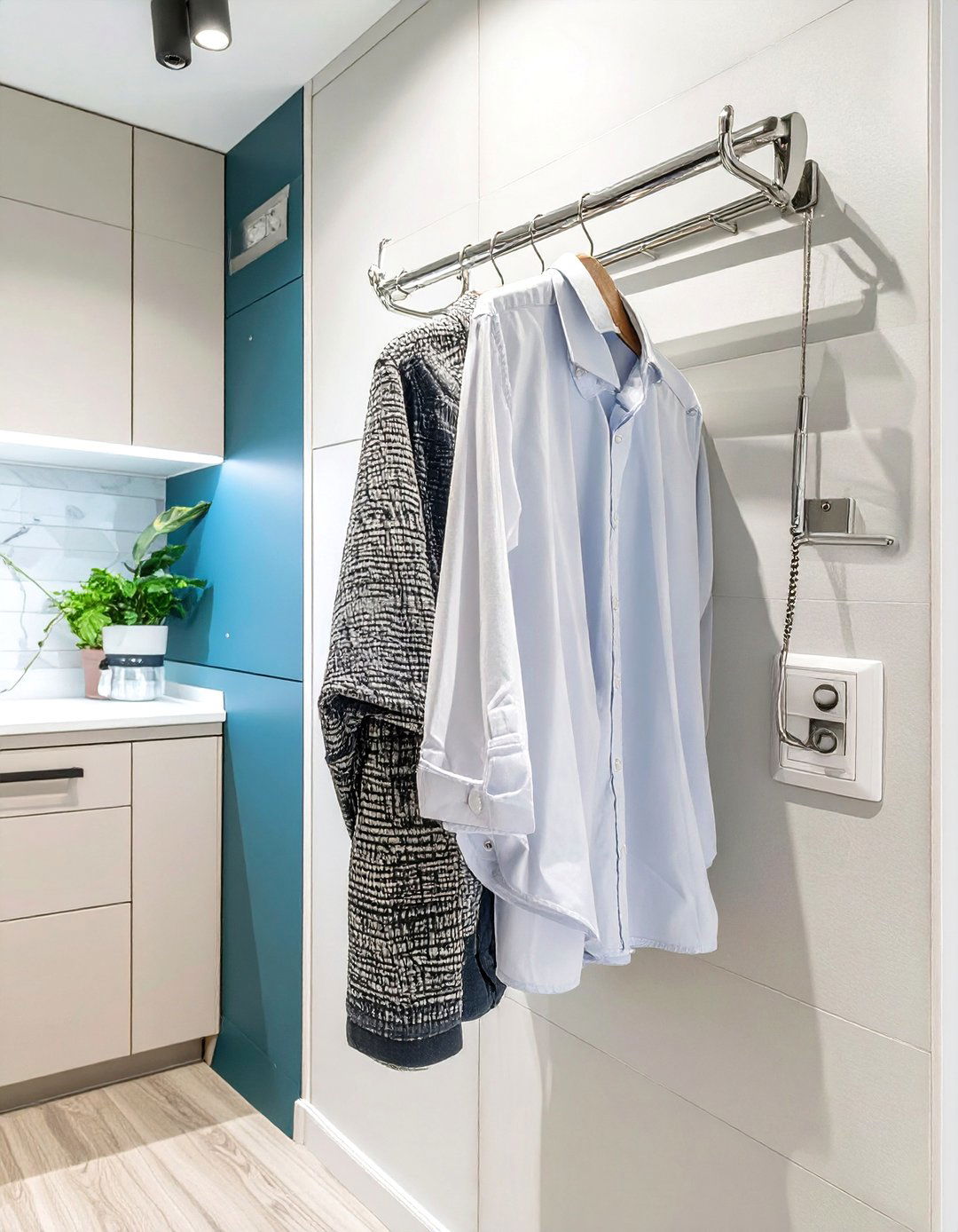 A Fold Away Clothes Valet Hook - 30 tiny laundry room ideas