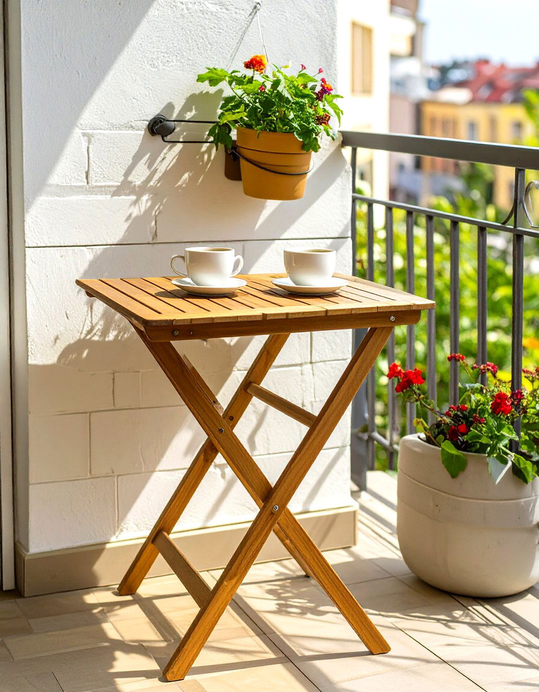 A Fold Down Wall Mounted Patio Table - 30 small patio ideas on a budget