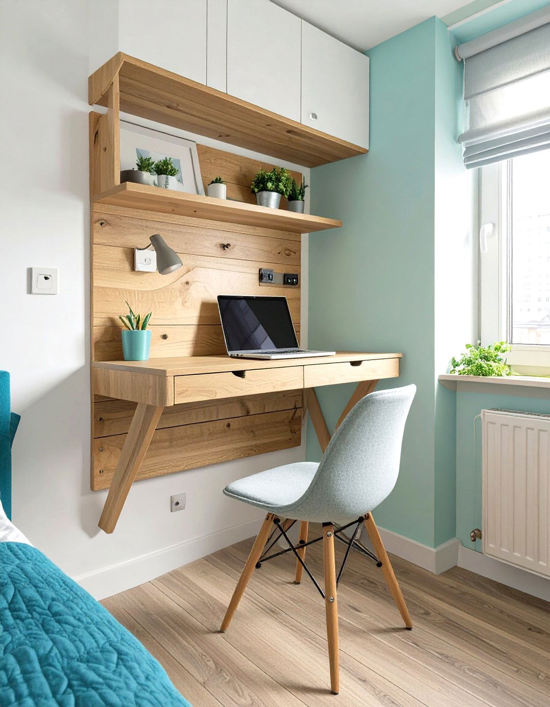 A Fold Down Wall Mounted Table - 30 small apartment bedroom ideas