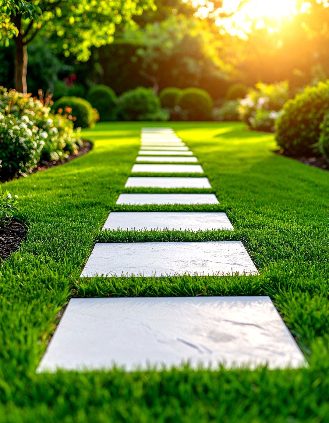 A Formal Flagstone and Grass Garden Pathway - 30 garden pathway ideas