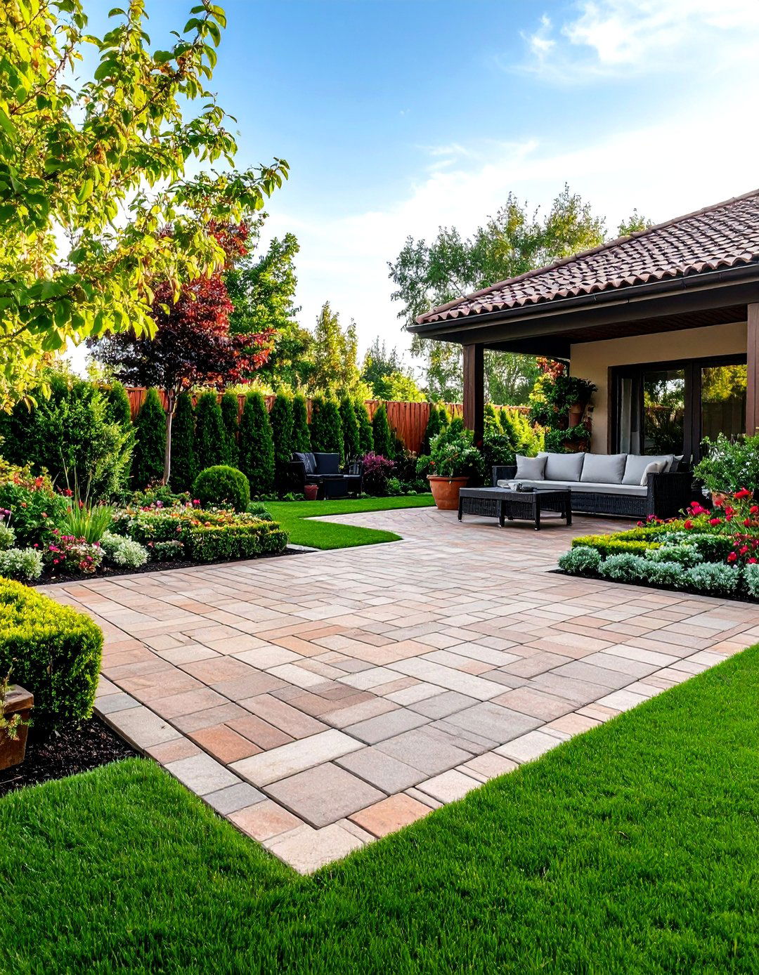 A Formal Garden with Turf Borders - 30 backyard ideas with pavers and turf