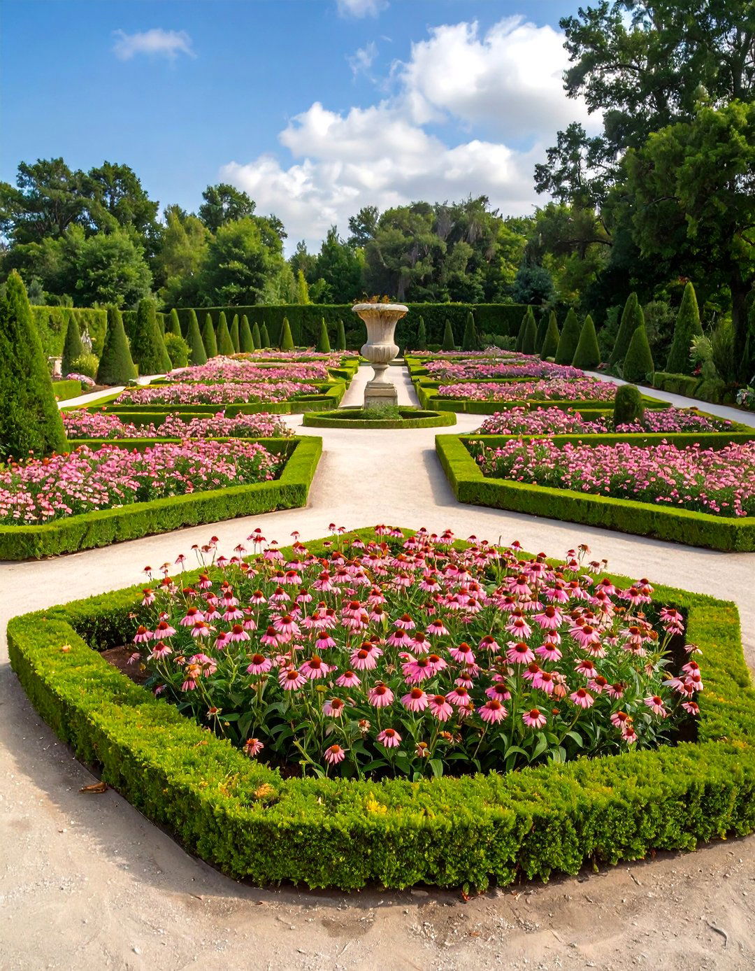 A Formal Geometric Coneflower Garden - 30 coneflower garden design ideas