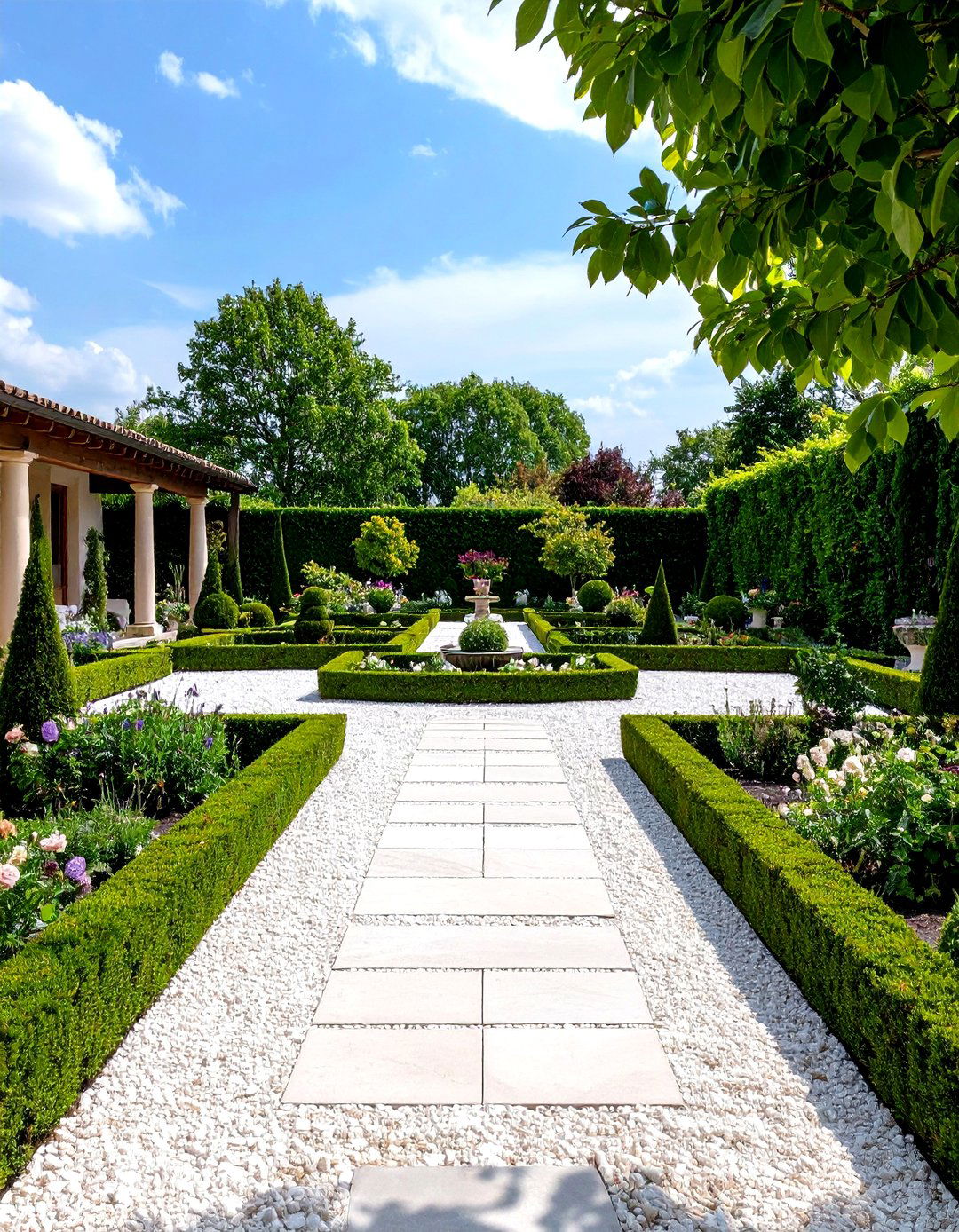 A Formal Parterre Garden Gravel Patio - 30 gravel patio ideas