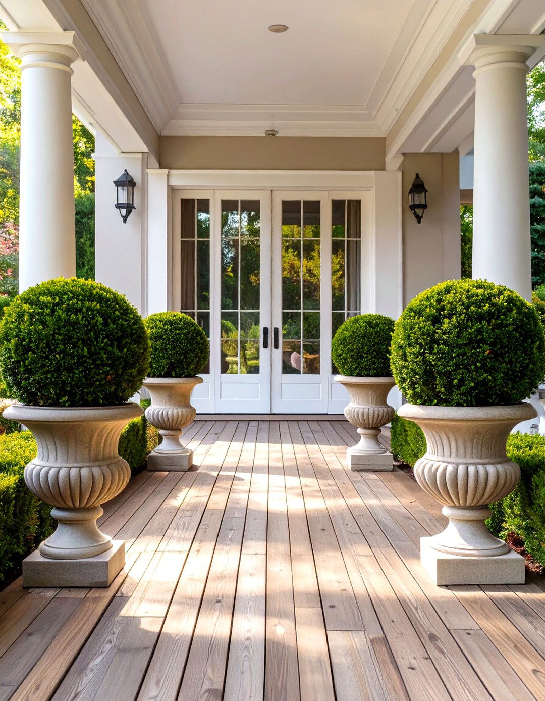 A Formal and Symmetrical Deck Garden - 30 deck decorating ideas with plants