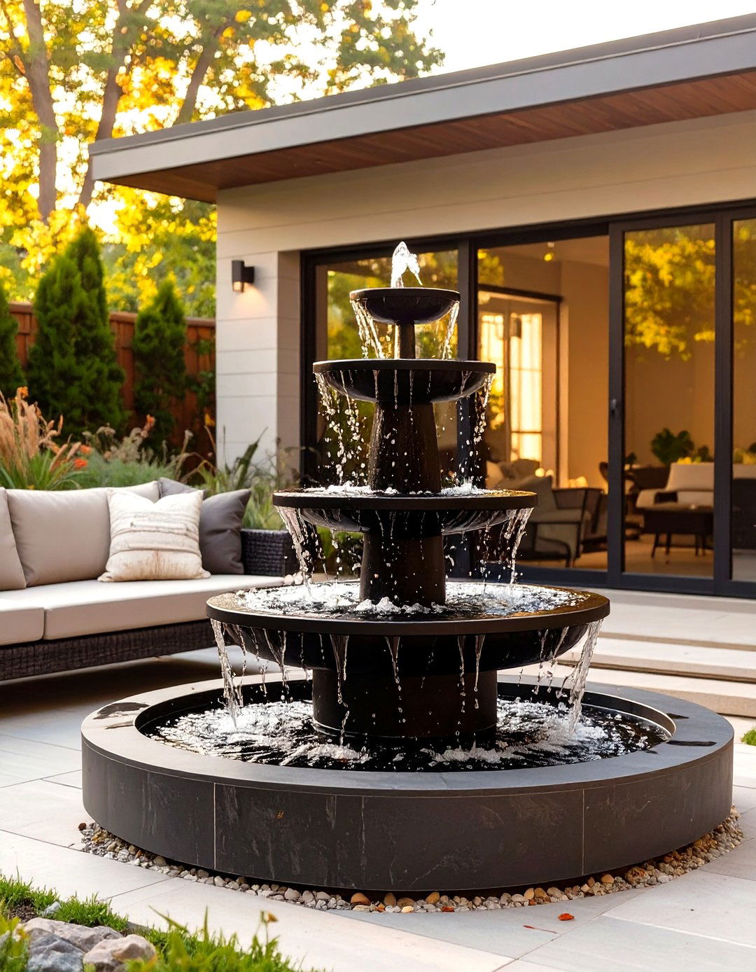 A Fountain or Water Feature for Sound Masking - 30 useful backyard privacy ideas ththomideas