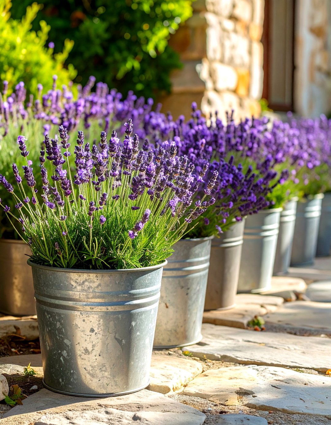A Fragrant Lavender Field in Buckets - 30 bucket garden ideas