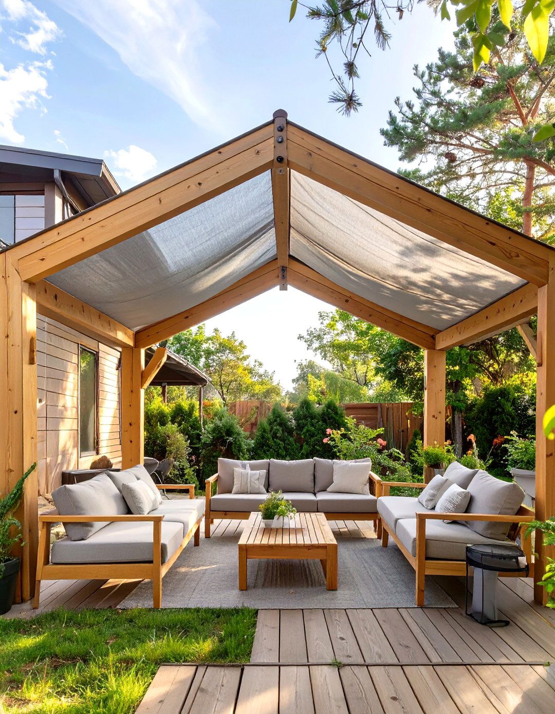 A Frame Fabric Roof - 30 cheap patio roof ideas