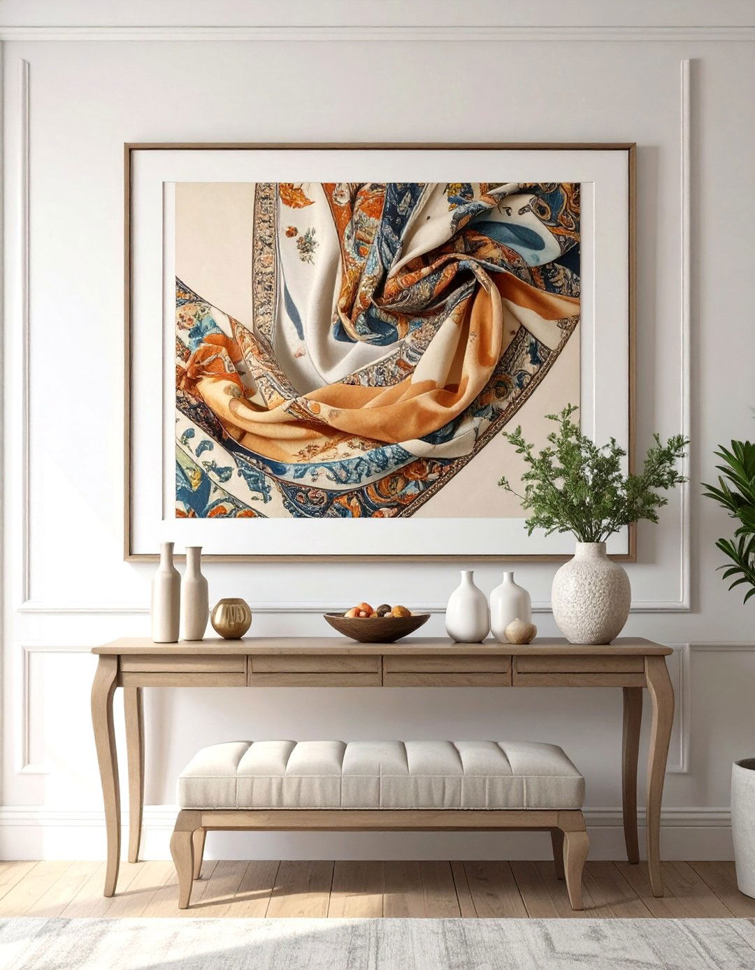 A Framed Scarf or Textile Art - 30 creative living room wall decor ideas