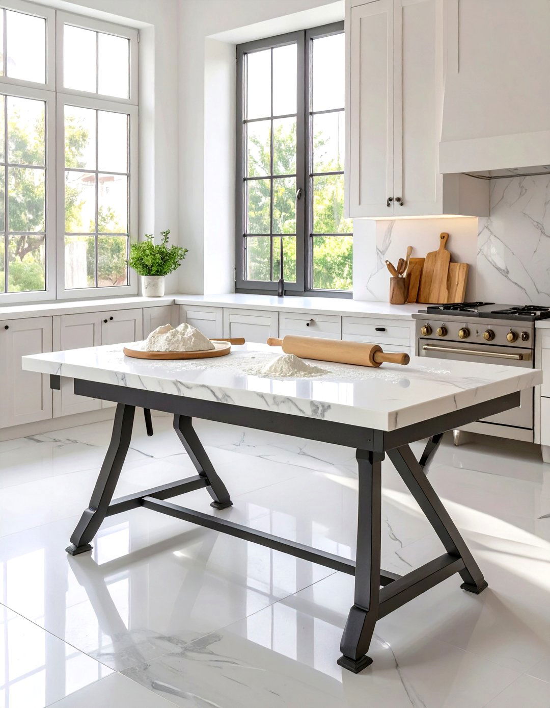 A Freestanding Bakers Table with Marble Top - 30 unfitted kitchen ideas