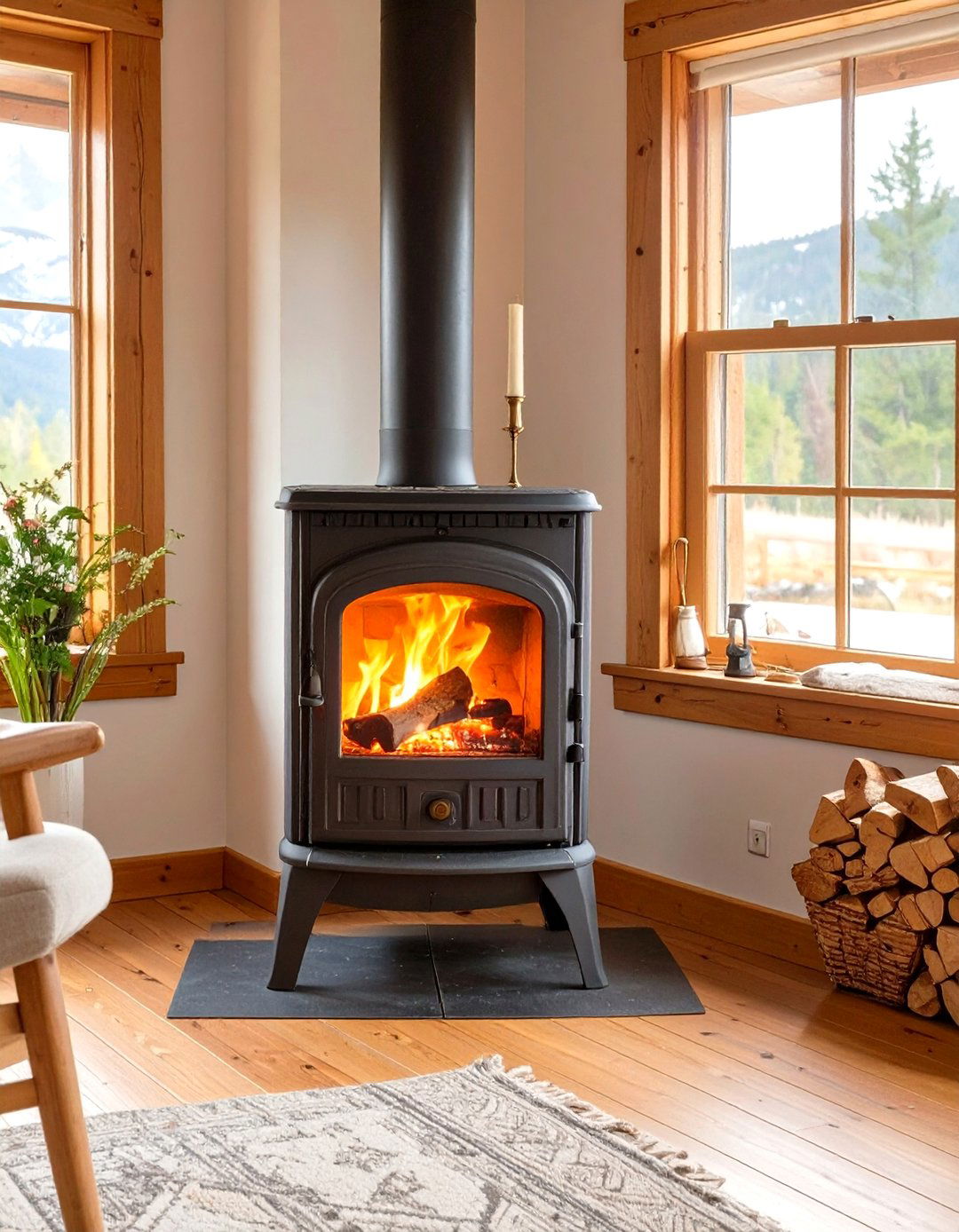 A Freestanding Cast Iron Wood Stove - 30 western living room ideas