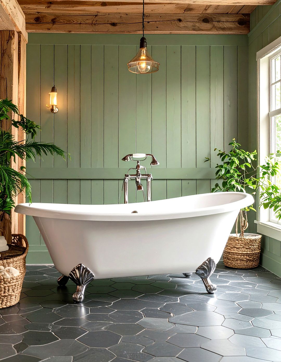 A Freestanding Clawfoot Bathtub - 30 rustic farmhouse interior design ideas