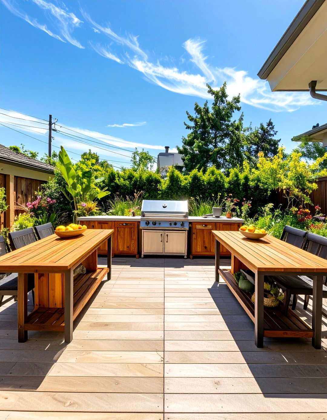A Freestanding Grill with Flanking Tables - 30 cheap simple outdoor kitchen ideas