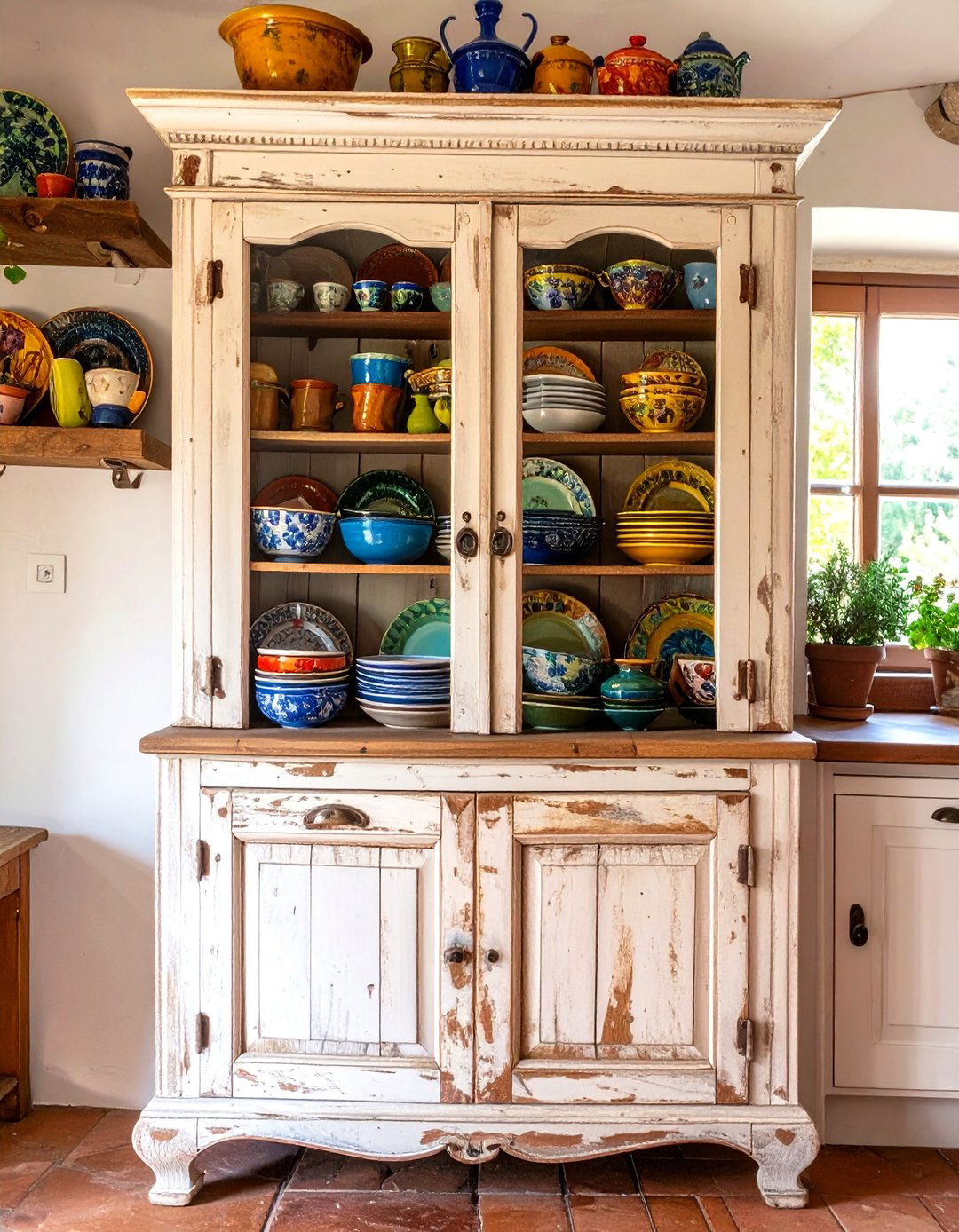 A Freestanding Hutch or Armoire in a Tuscan Kitchen - 30 tuscan kitchen design ideas