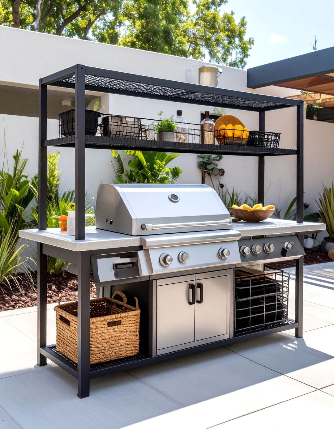 A Freestanding Shelf Outdoor Kitchen System - 30 cheap simple outdoor kitchen ideas