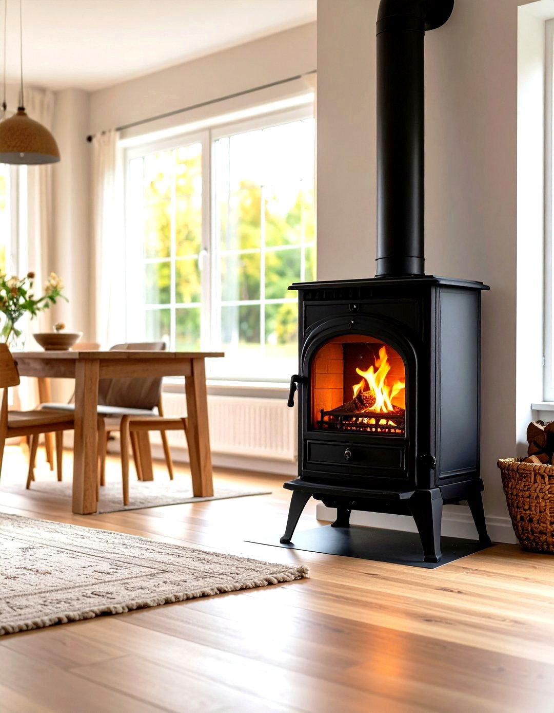 A Freestanding Wood Burning Stove - 30 rustic dining room ideas