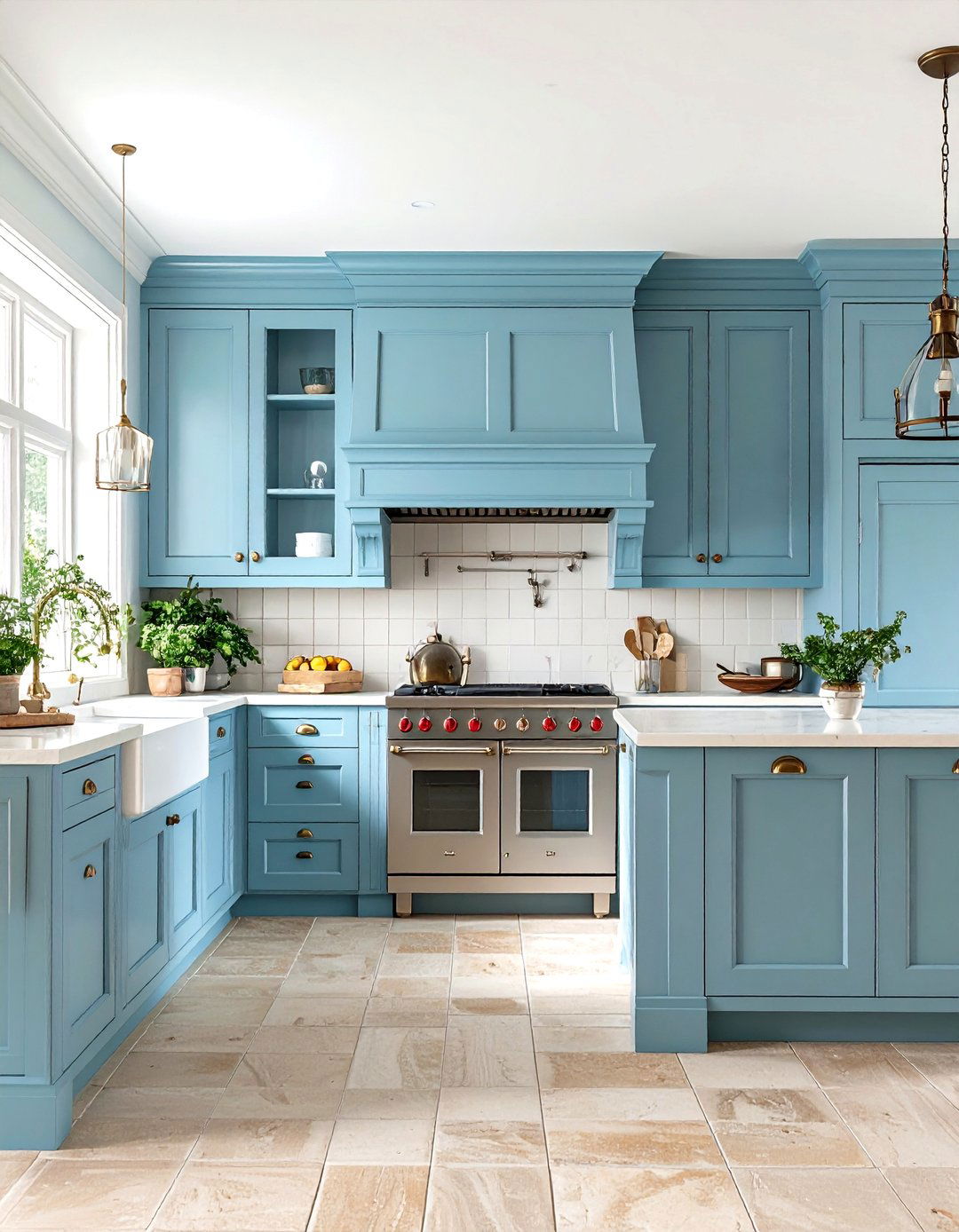 A French Country Kitchen with Limestone Flooring - 30 kitchen tile ideas