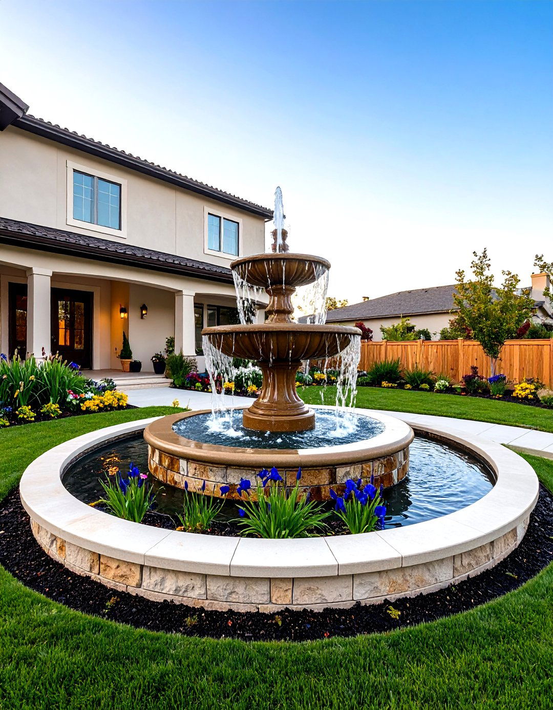 A Front Lawn with a Water Feature - 30 front lawn landscaping ideas