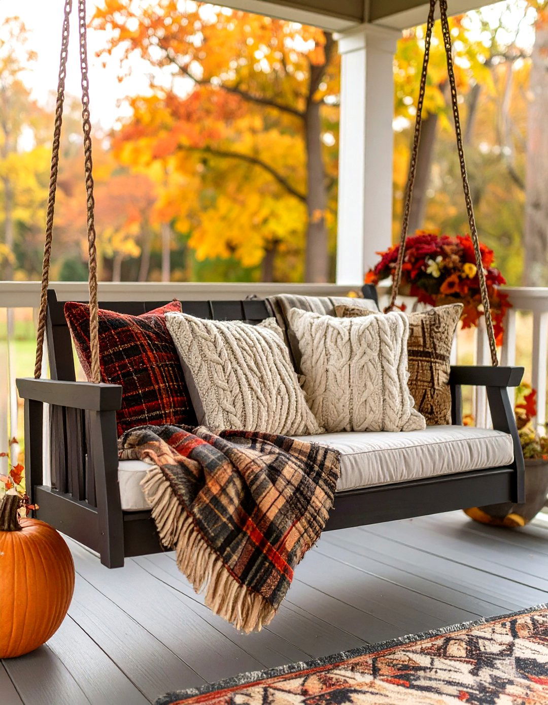 A Front Porch Swing Dressed for Fall - 30 outdoor fall decor ideas