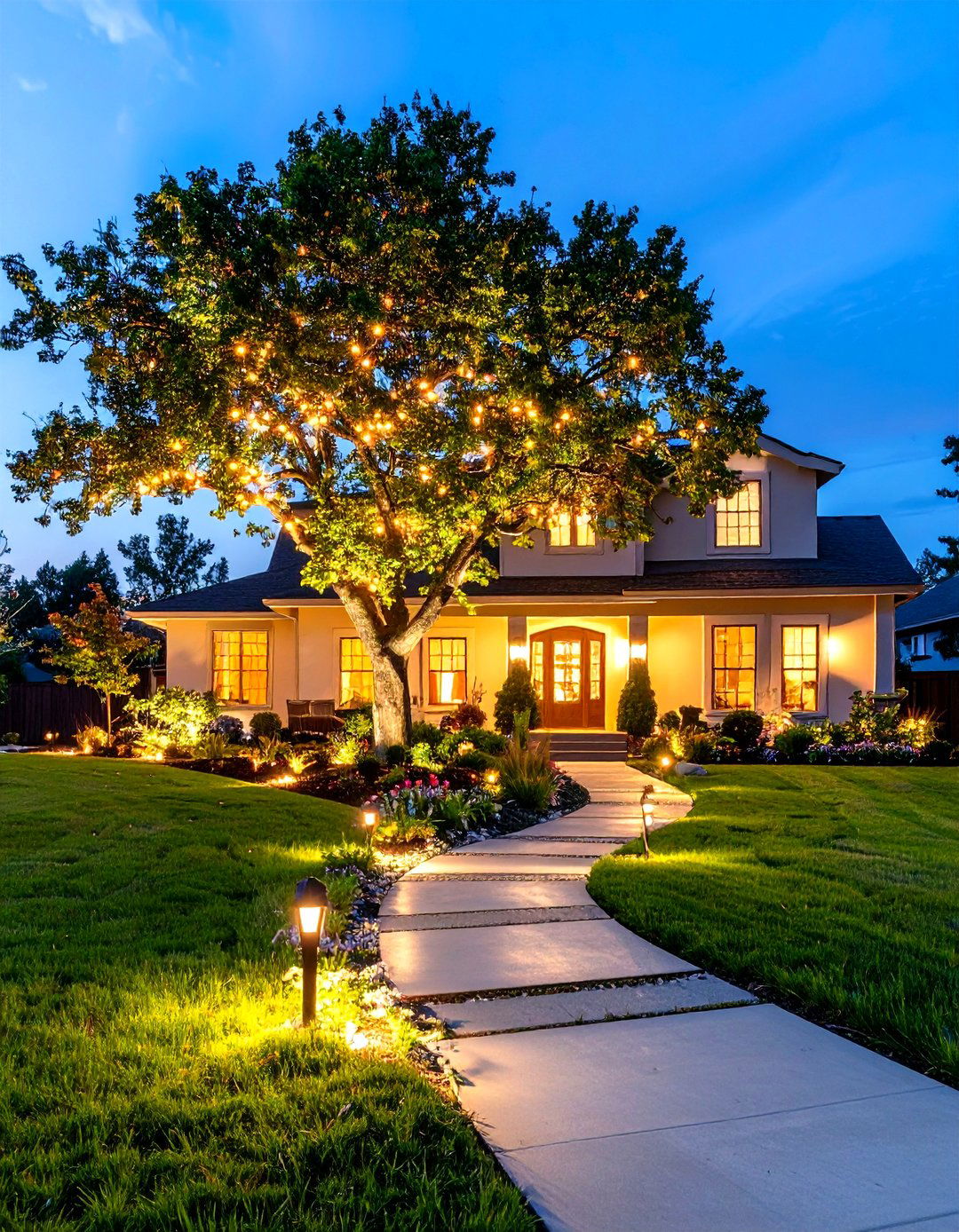 A Front Yard Focused on Outdoor Lighting - 30 landscape ideas for front of house