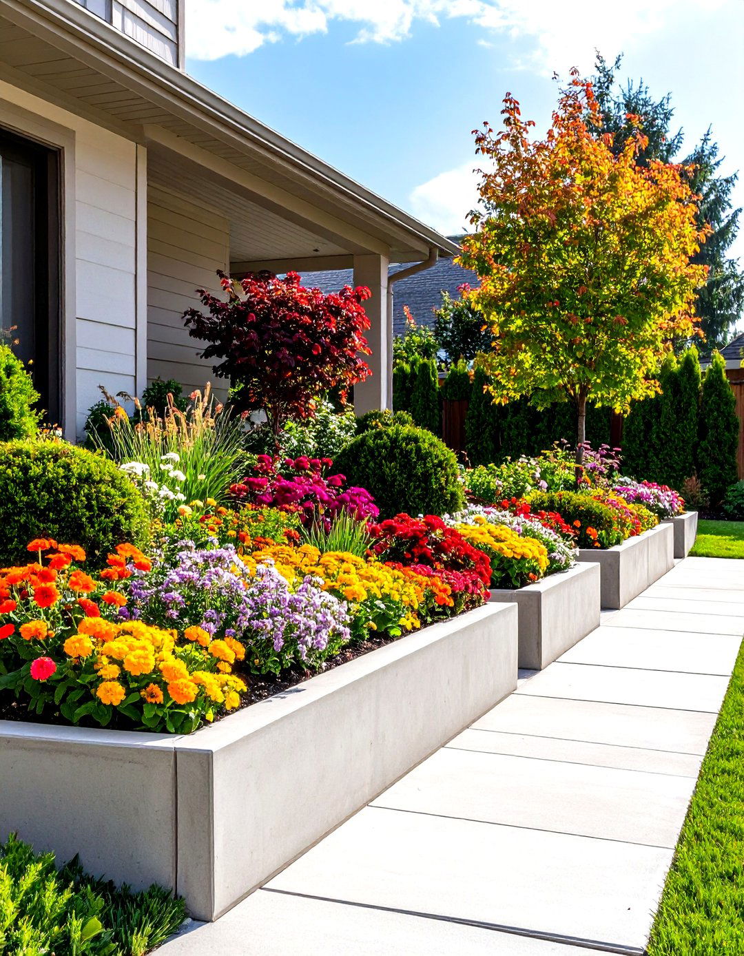 A Front Yard with Built In Planters - 30 landscaping ideas for small front yards