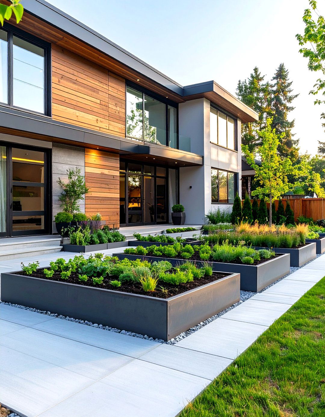 A Front Yard with Geometric Planting Beds - 30 landscaping ideas for front yard