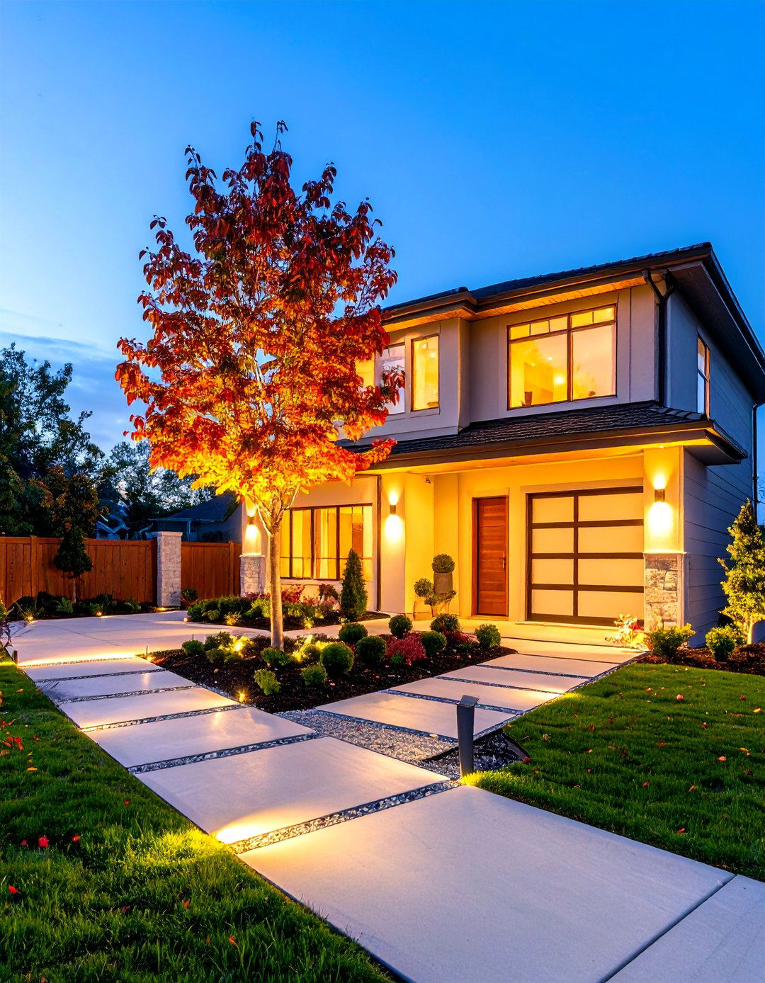 A Front Yard with Integrated Landscape Lighting - 30 landscaping ideas for front yard