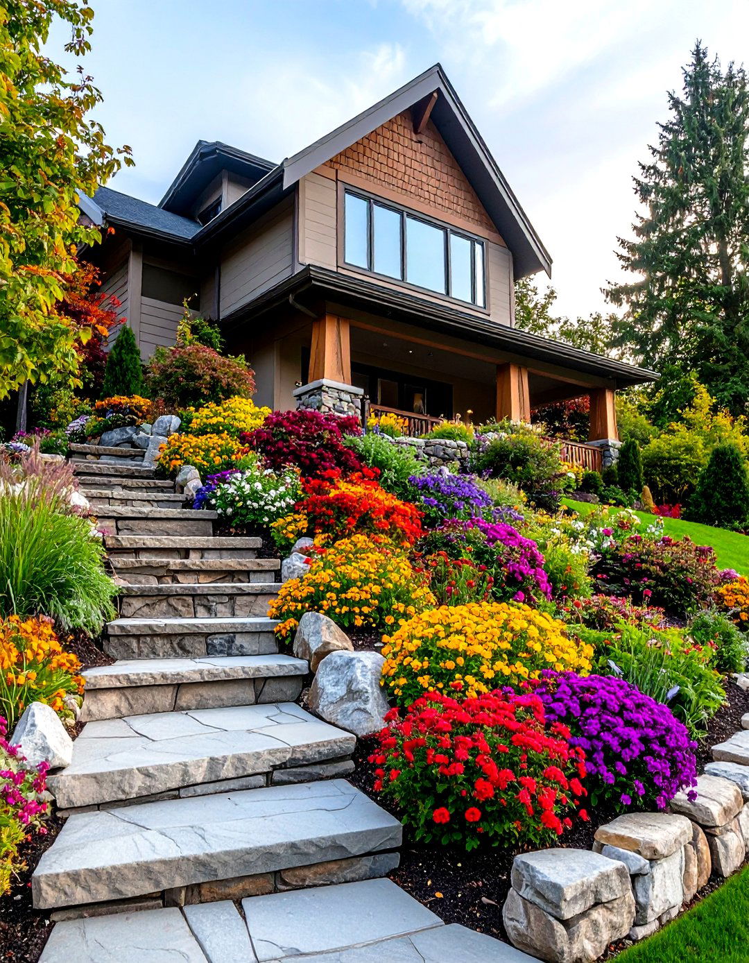 A Front Yard with Tiered Retaining Walls - 30 landscape ideas for front of house