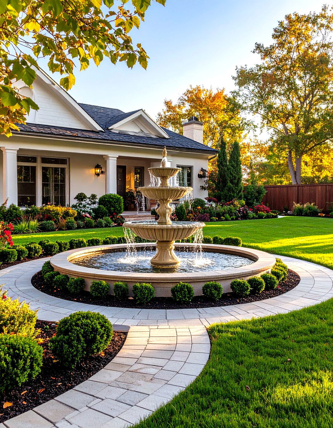 A Front Yard with a Central Water Feature - 30 landscaping ideas for front yard