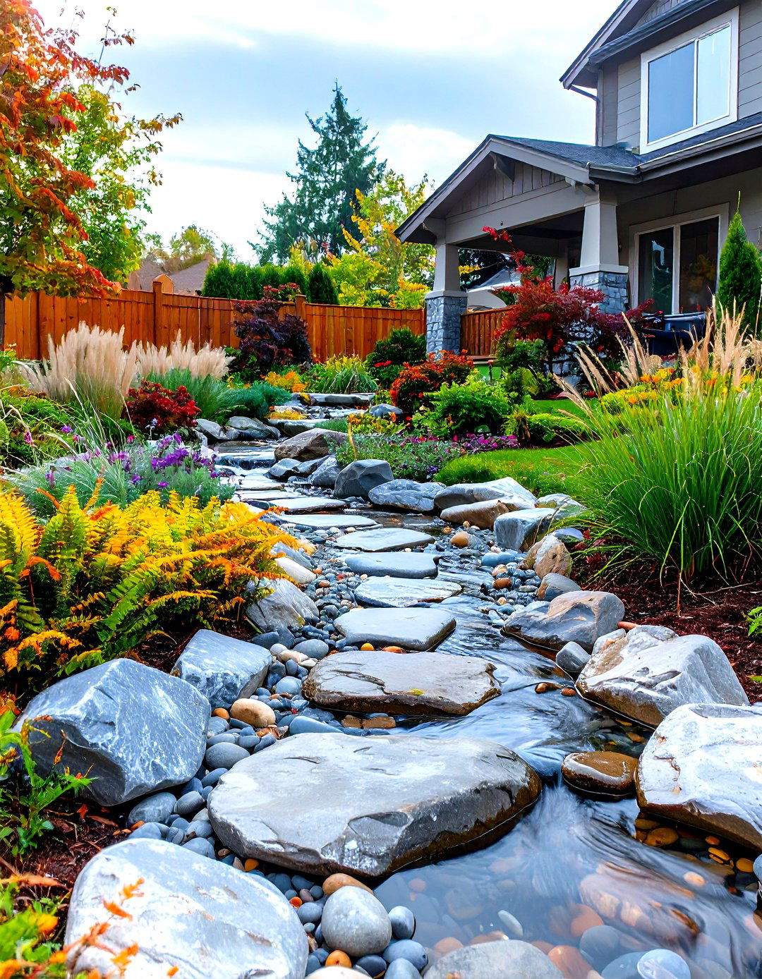 A Front Yard with a Dry Creek Bed - 30 landscaping ideas for front yards