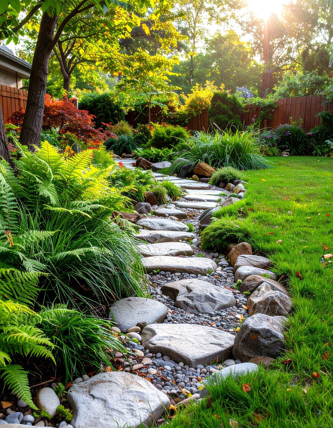 A Front Yard with a Winding Creek Bed - 30 landscaping ideas for front yard