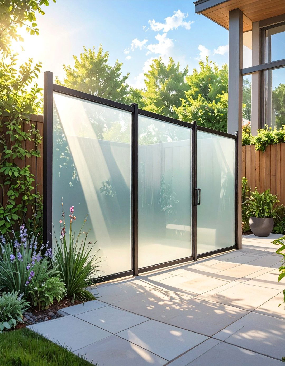 A Frosted Acrylic Panel Fence - 30 backyard privacy fence ideas
