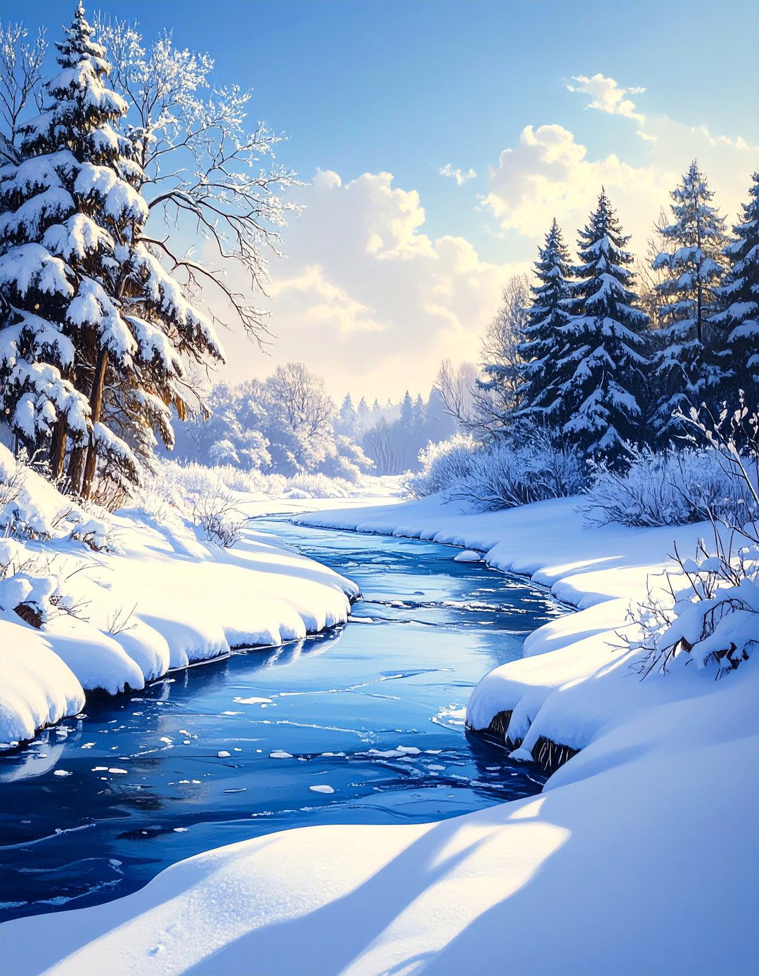 A Frozen River and Snowy Banks - 30 landscape drawing ideas