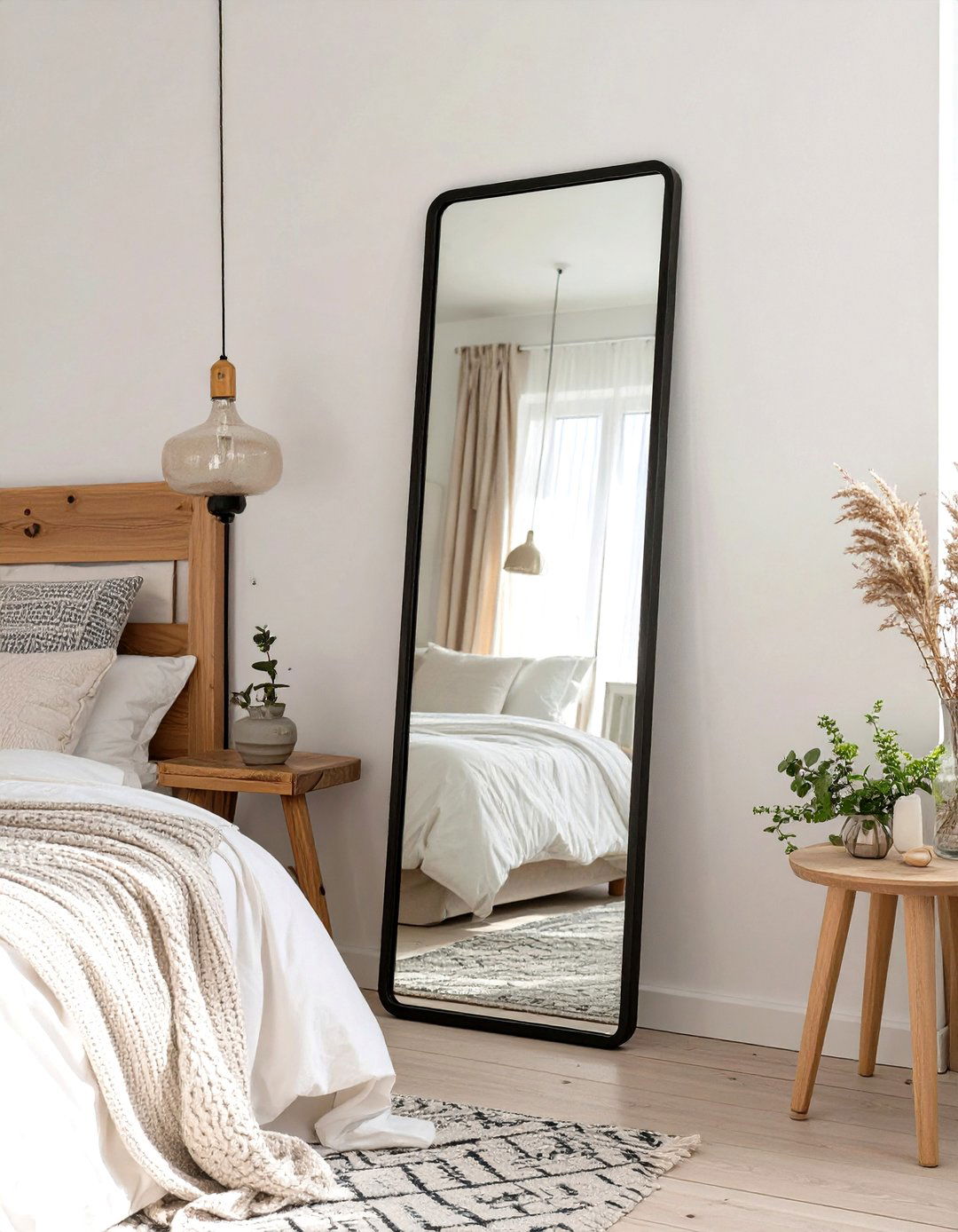 A Full Length Leaner Mirror - 30 scandinavian bedroom ideas