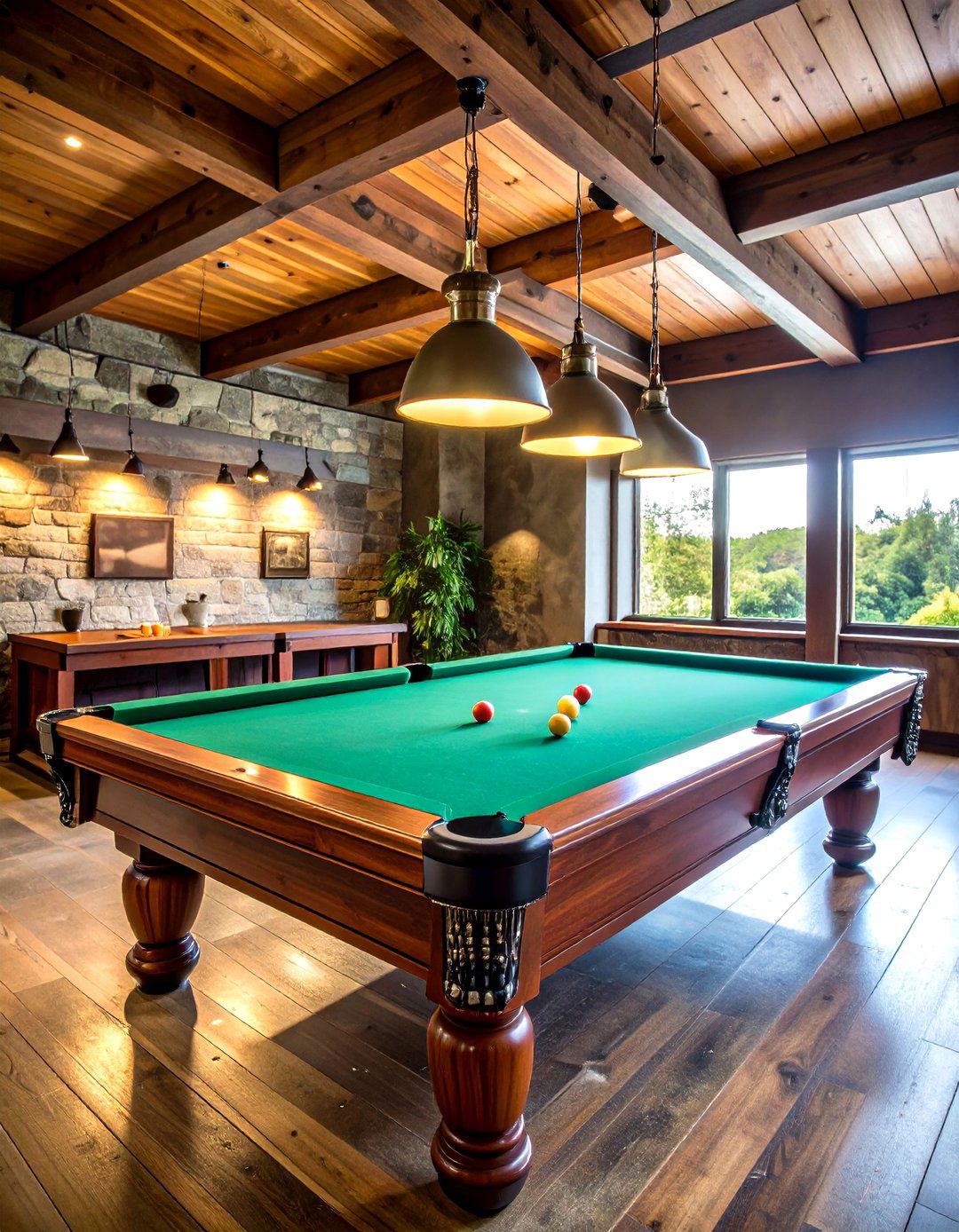 A Full Sized Pool Table - 30 rustic man cave ideas