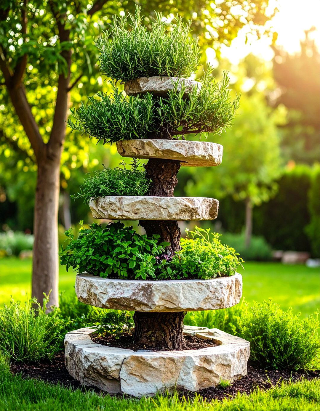 A Functional Herb Spiral - 30 landscaping ideas around trees pictures